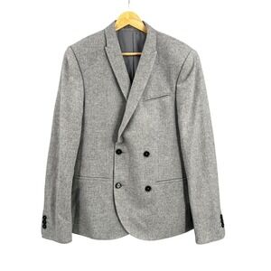 NOAK Sol Blazer Mens 36R Gray Wool Blend Double Breasted Slim Fit Sport Coat